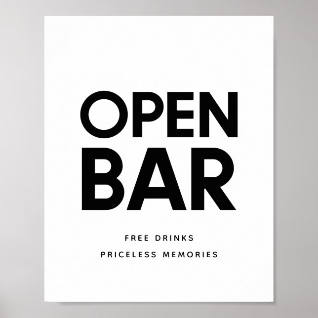 Minimalist Black and white Open bar wedding sign (Front)