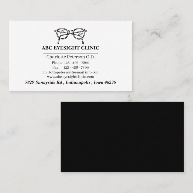 Minimalist Black And White Optometrist Business Card (Front/Back)
