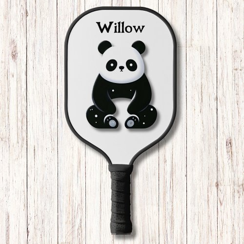 Minimalist Black and White Panda Bear Monogram  Pickleball Paddle