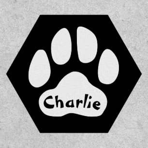 Minimalist Black and White Paw Print Custom Name Patch