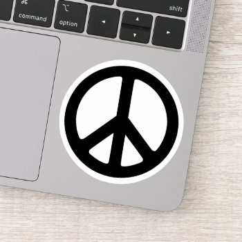 Minimalist Black And White Peace Symbol Circle Sticker by peacegifts at Zazzle
