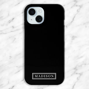 Minimalist Black and White Personalized Name iPhone 15 Case