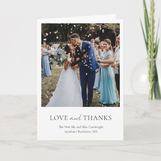 Minimalist Black and White Photo Classic Wedding Thank You Card (Front)