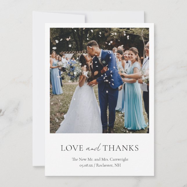 Minimalist Black and White Photo Classic Wedding Thank You Card (Front)