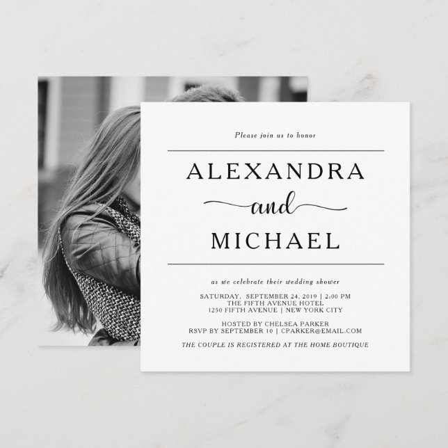 Minimalist Black and White Photo Couples Shower Invitation (Front/Back)