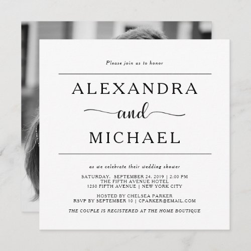 Minimalist Black and White Photo Couples Shower Invitation