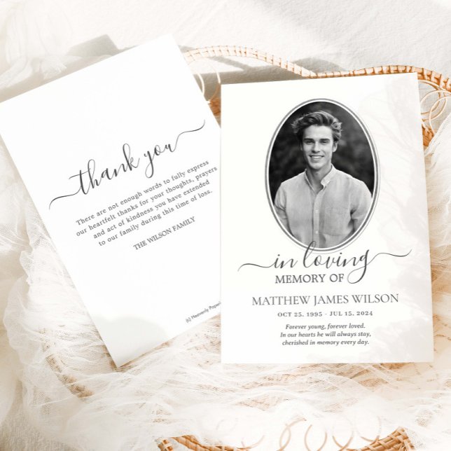 Minimalist Black and White Photo Funeral Memorial Thank You Card (Creator Uploaded)