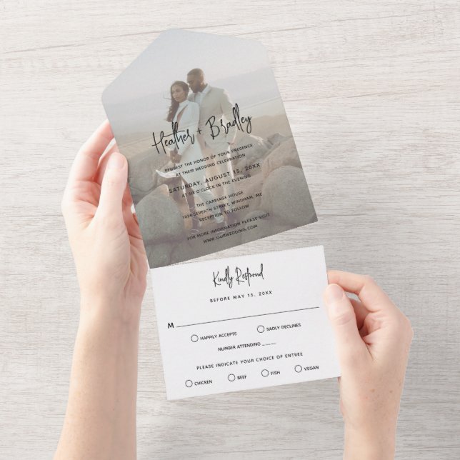 Minimalist Black and White Photo Modern Wedding All In One Invitation (Tearaway)