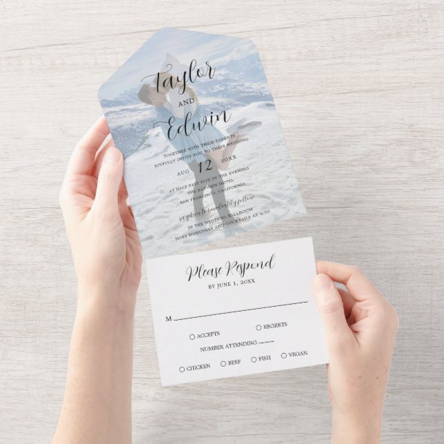 Minimalist Black and White Photo Modern Wedding All In One Invitation (Tearaway)