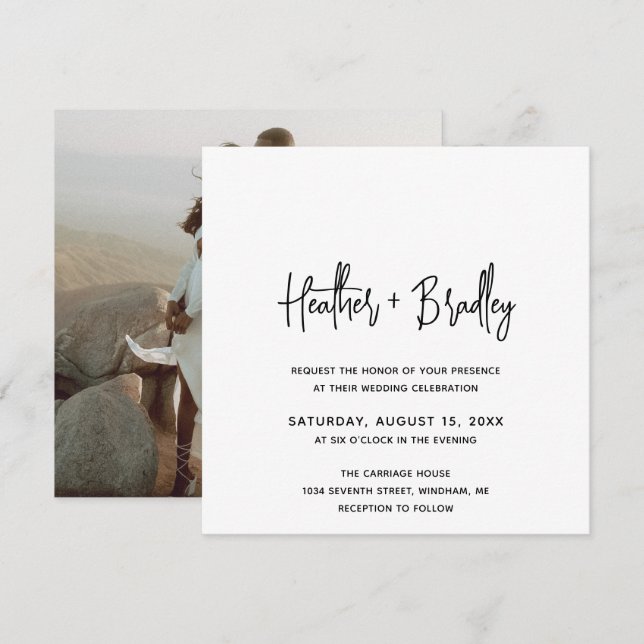 Minimalist Black and White Photo Modern Wedding Invitation (Front/Back)