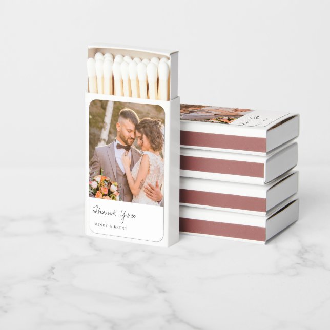 Minimalist Black and White Photo Modern Wedding Matchboxes (Stacked)