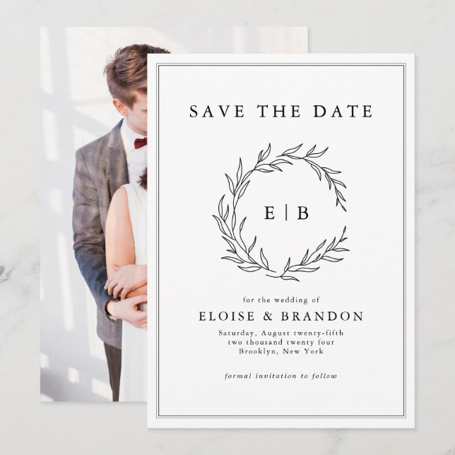 Minimalist Black and White Photo Modern Wedding Save The Date (Front/Back)