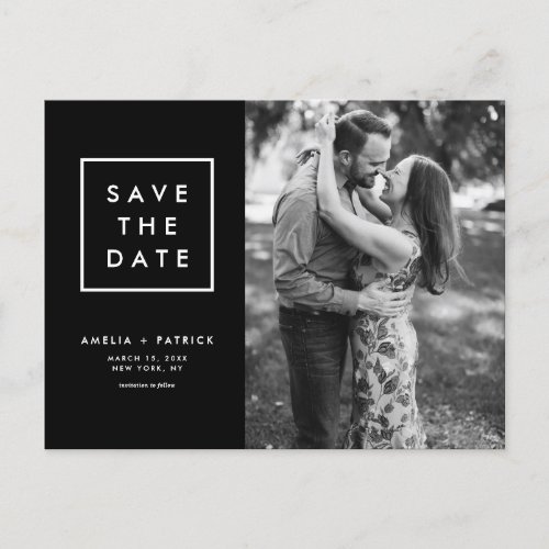 Minimalist Black and White Photo Save the Date Announcement Postcard