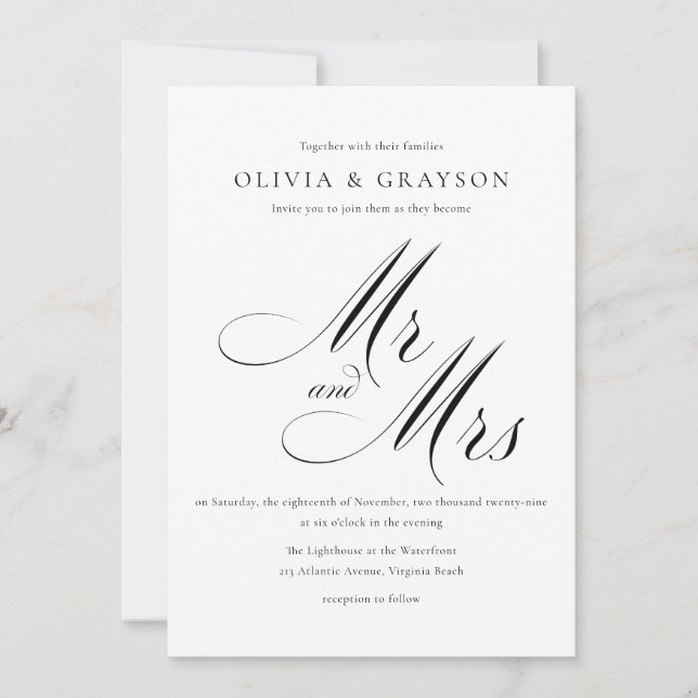 Minimalist Black and White Photo Wedding  Invitation (Front)