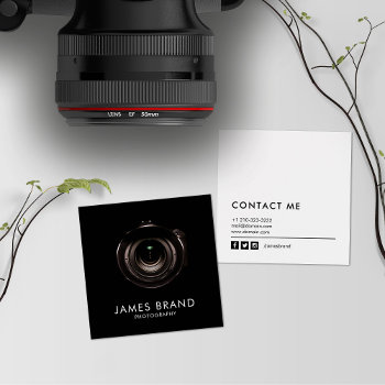 Minimalist Black And White Photography Square Business Card by J32Design at Zazzle