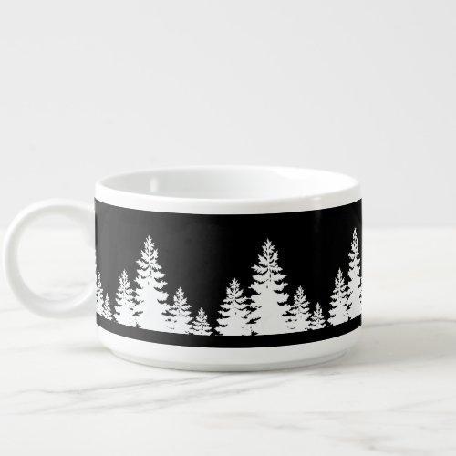 Minimalist black and white pine tree silhouette    bowl