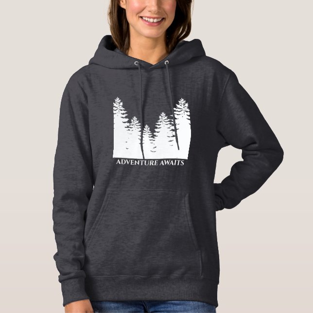 Minimalist black and white pine tree silhouette    hoodie (Front)