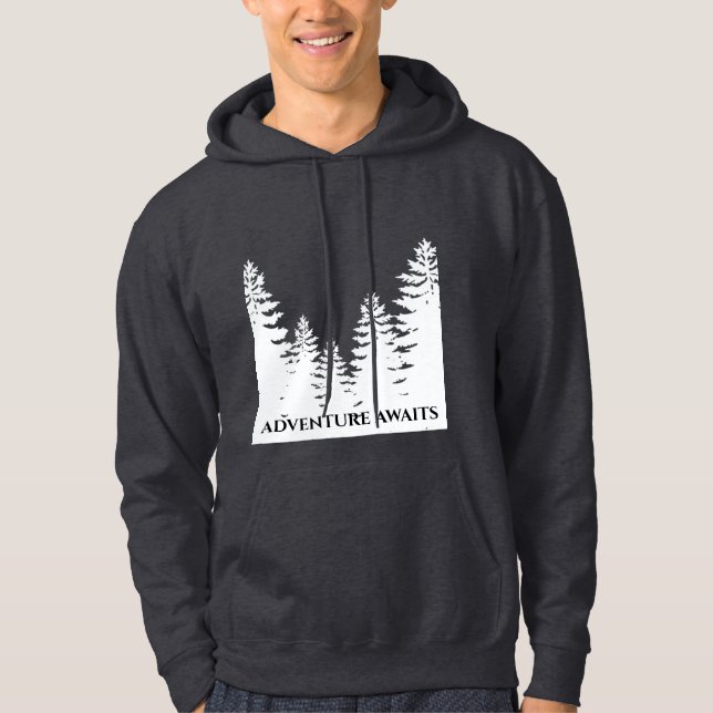 Minimalist black and white pine tree silhouette    hoodie (Front)