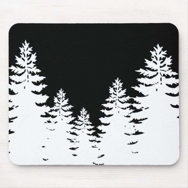 Minimalist black and white pine tree silhouette    mouse pad (Front)