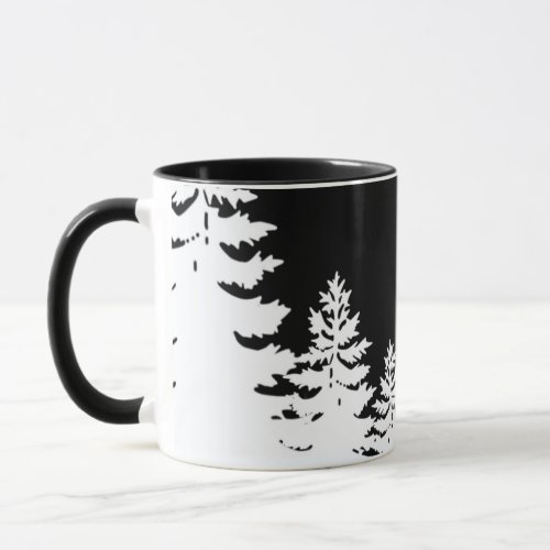 Minimalist black and white pine tree silhouette    mug