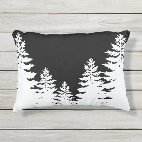Minimalist black and white pine tree silhouette   outdoor pillow