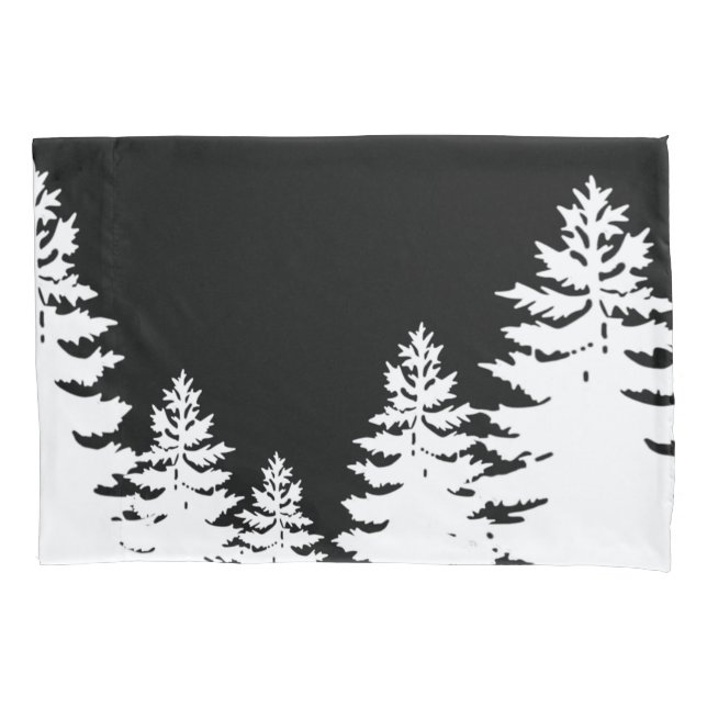 Minimalist black and white pine tree silhouette   pillow case (Front)