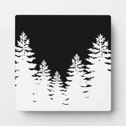 Minimalist black and white pine tree silhouette    plaque