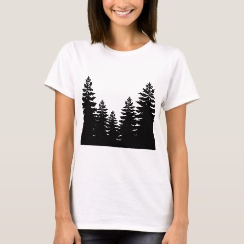 Minimalist black and white pine tree silhouette    T_Shirt