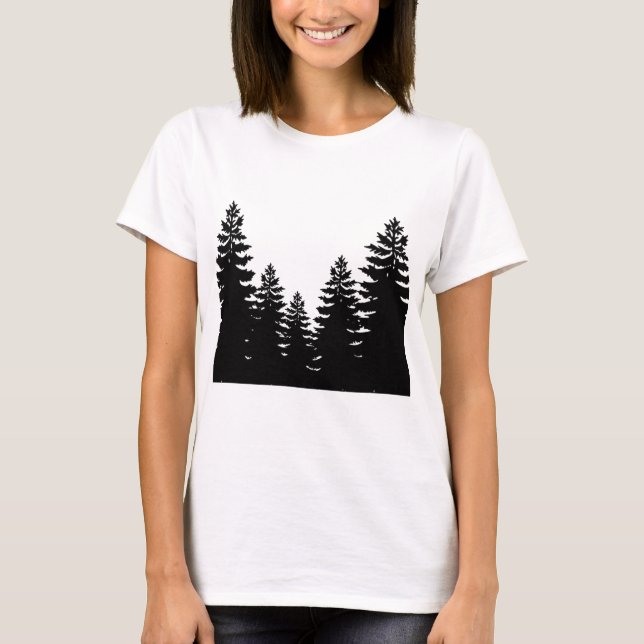 Minimalist black and white pine tree silhouette    T-Shirt (Front)