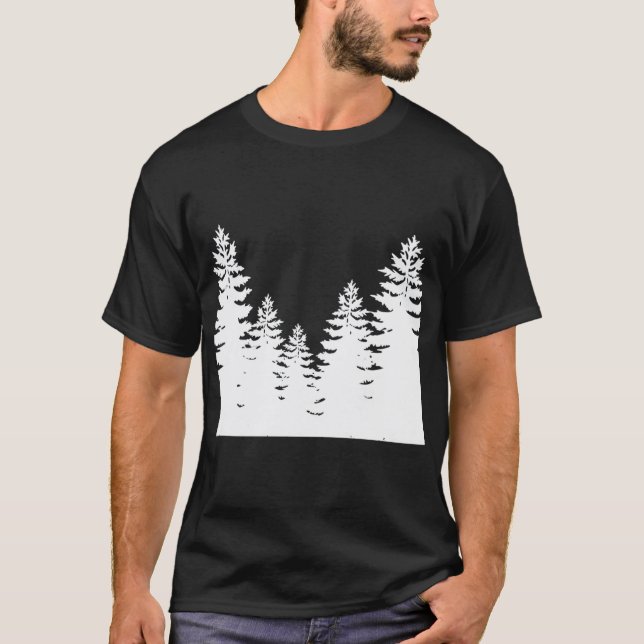 Minimalist black and white pine tree silhouette    T-Shirt (Front)