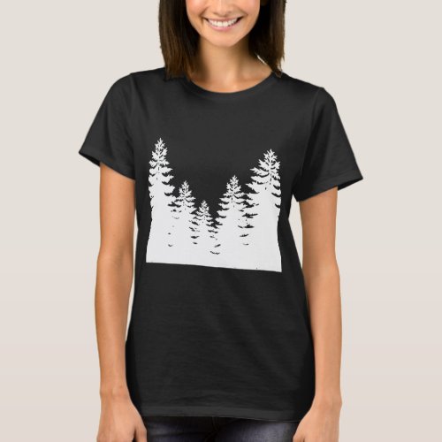 Minimalist black and white pine tree silhouette    T_Shirt