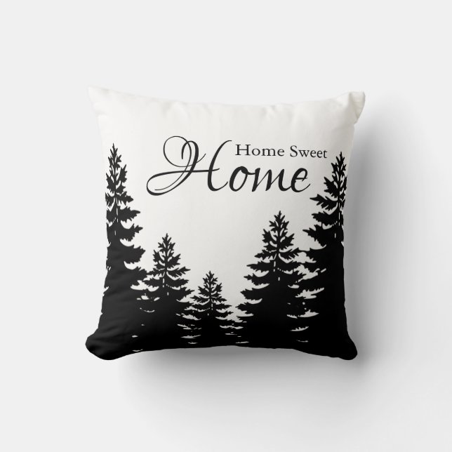 Minimalist black and white pine tree silhouette    throw pillow (Front)