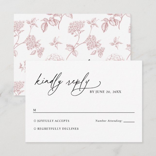 Minimalist Black and White Pink Wedding RSVP Card (Front/Back)
