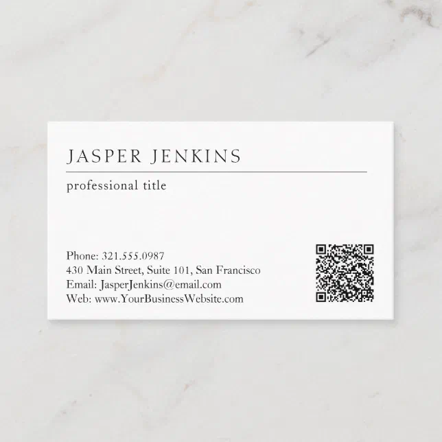 Minimalist Black and White QR Code Modern Business Card | Zazzle
