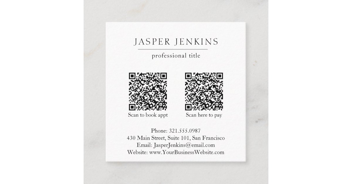 Minimalist Black and White QR Code Modern Square Business Card | Zazzle