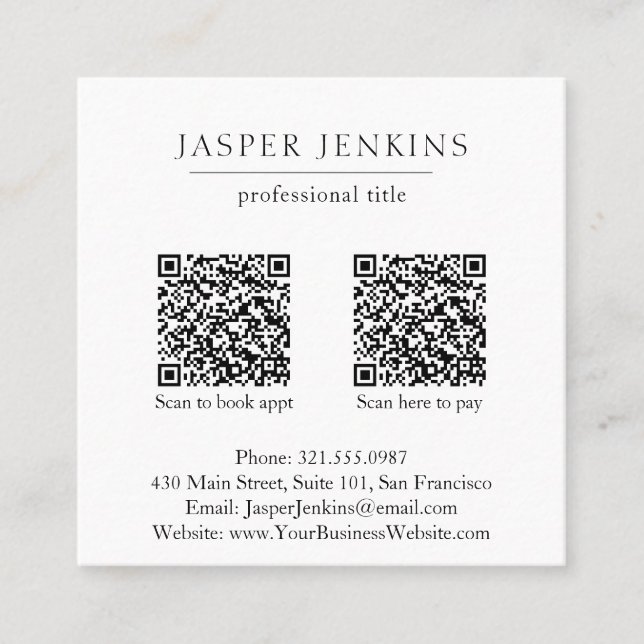 Minimalist Black and White QR Code Modern Square Business Card (Front)