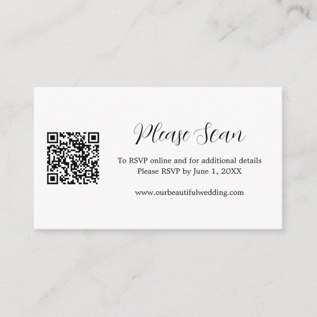 Minimalist Black and White QR Code Modern Wedding Enclosure Card (Front)