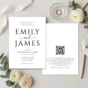 Minimalist Black and White QR Code Wedding Invitation