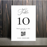 Minimalist Black and White QR Code Wedding Table Number<br><div class="desc">Celebrate your wedding with this elegant,  minimalist table card,  featuring elegant calligraphy and custom text and QR Code of your choice. Easily add your own details by clicking on the "personalize" option.</div>