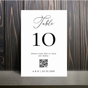 Minimalist Black And White Qr Code Wedding Table Number by LovelyVibeZ at Zazzle
