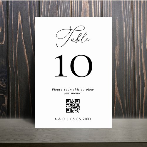 Minimalist Black and White QR Code Wedding Table Number