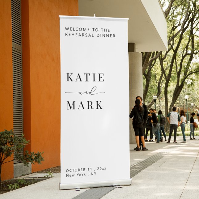 Minimalist Black and White Rehearsal Dinner Retractable Banner (Creator Uploaded)