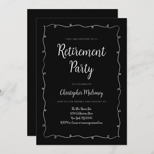 Minimalist Black and White Retirement Invitation (Front/Back)