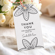 Minimalist black and white retro flowers thank you