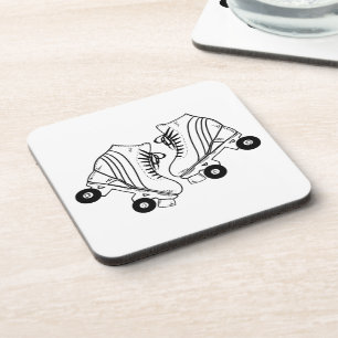 Minimalist Black And White Roller Skates Drawing Beverage Coaster