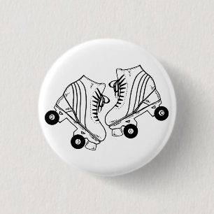 Minimalist Black And White Roller Skates Drawing  Button