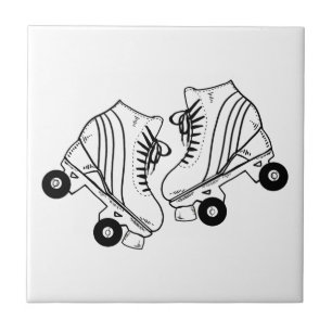 Minimalist Black And White Roller Skates Drawing  Ceramic Tile