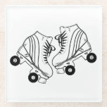 Minimalist Black And White Roller Skates Drawing  Glass Coaster<br><div class="desc">Minimalist Black And White Roller Skates Drawing. Two quads roller skate illustration in black and white. Simple aesthetic roller skating,  roller skates black and white modern illustration.</div>