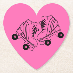 Minimalist Black And White Roller Skates Drawing  Paper Coaster