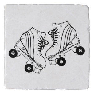 Minimalist Black And White Roller Skates Drawing  Trivet